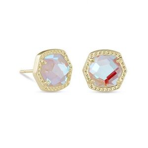 BNIB Authentic/Signed Gold Kendra Scott Davie Dichroic Glass Stud Earrings